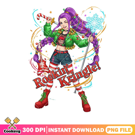 Rockin kringle christmas edition png, rumi huntrix png, christmas png