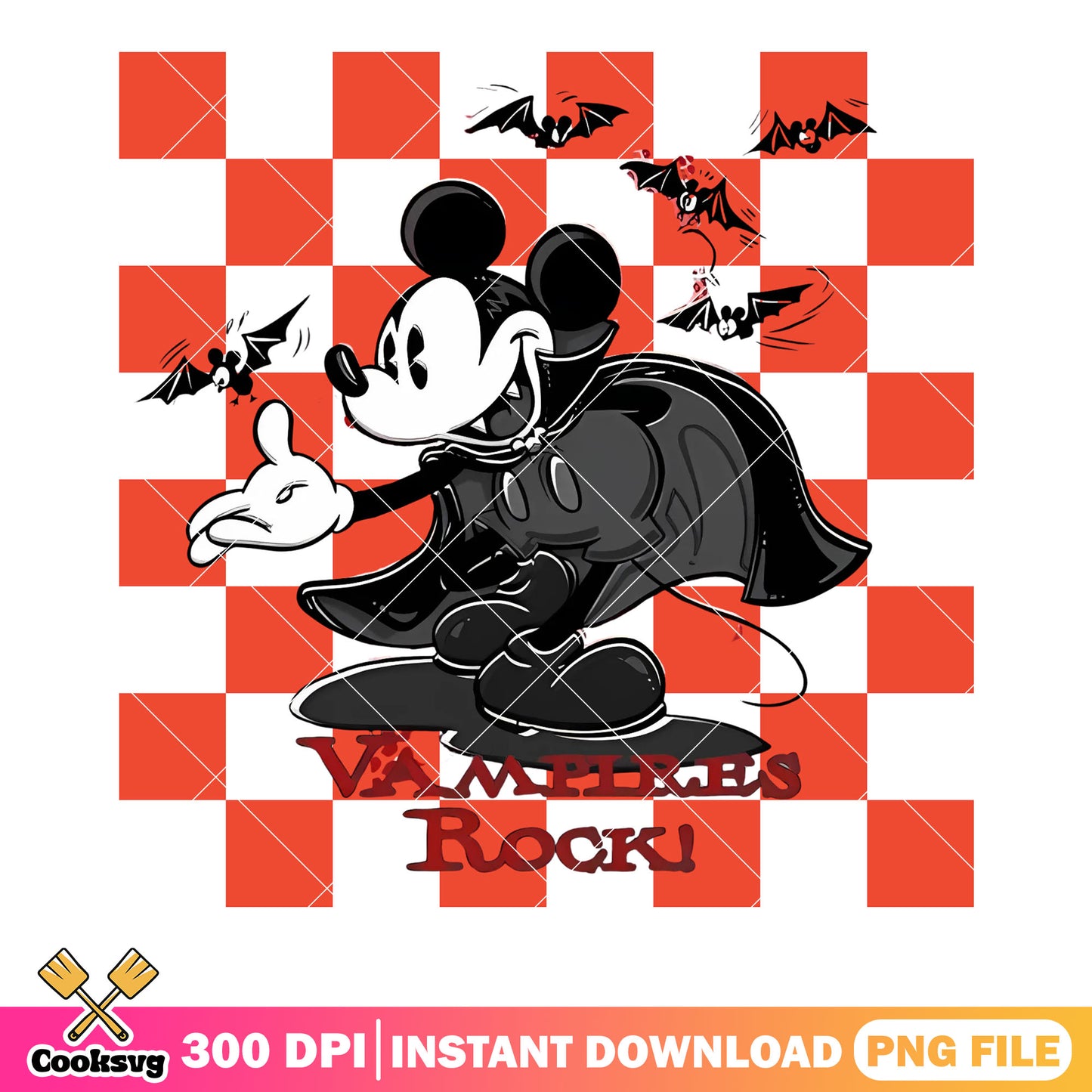 Rock mickey Vampire png, scary bats png, disney character png