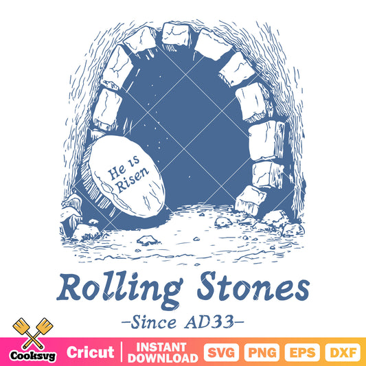 Rolling stone easter svg design, rolling stones​ svg, he is risen​ svg