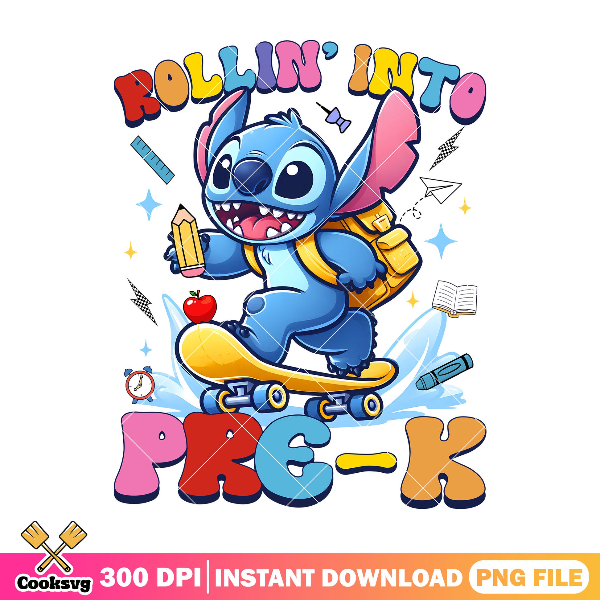 Rollin into stitch png, back to school poster png, pre-k png