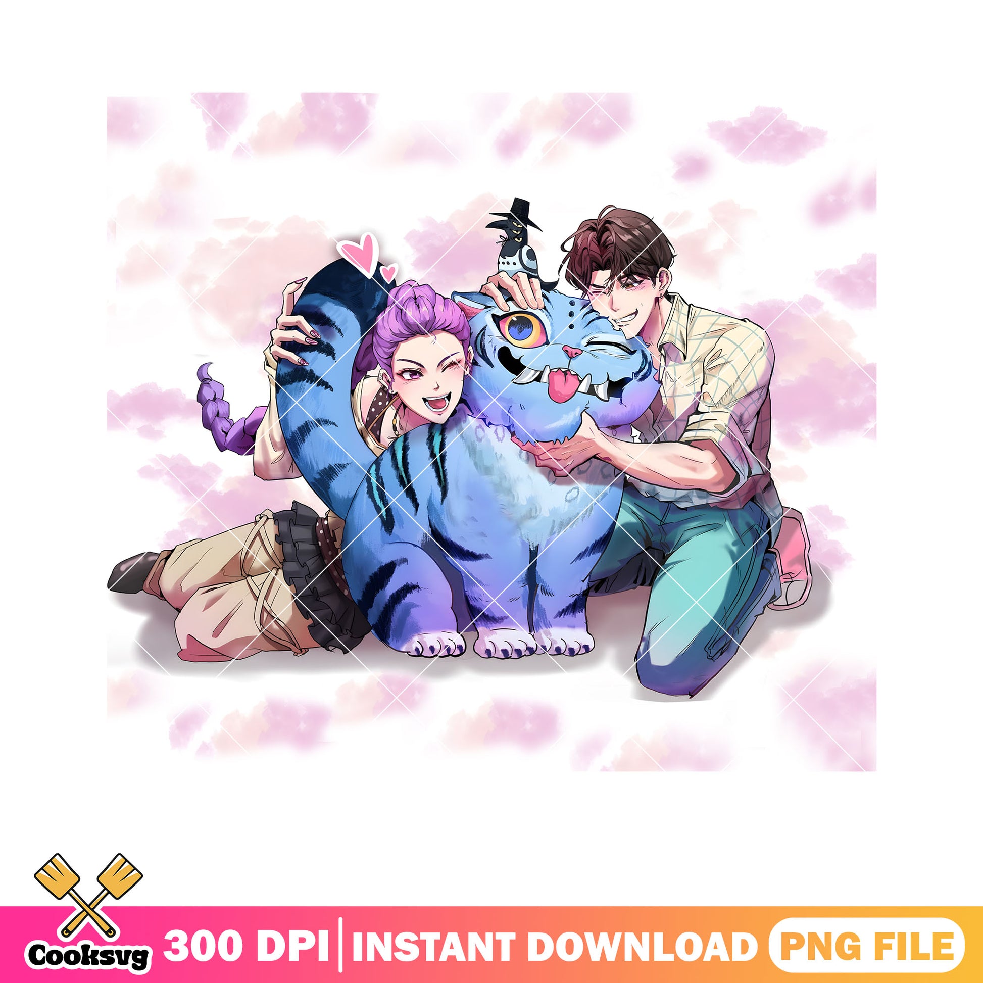 Rujinu lovely couple and jinu pet png, rumi huntrix png, saja jinu png