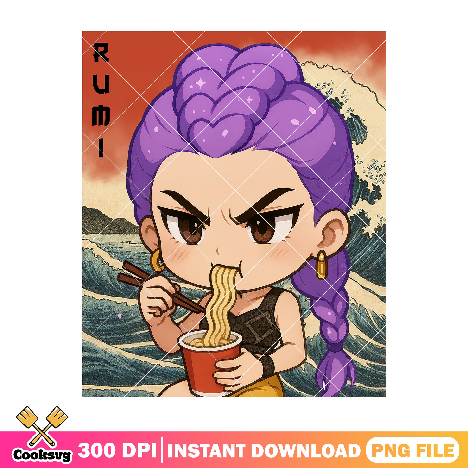 Rumi cute eat ramyeon png, rumi huntrix png, kpop demon hunter png