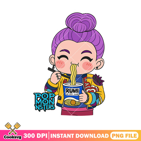 Rumi eating ramen design png, rumi huntrix png, huntrix kpop png