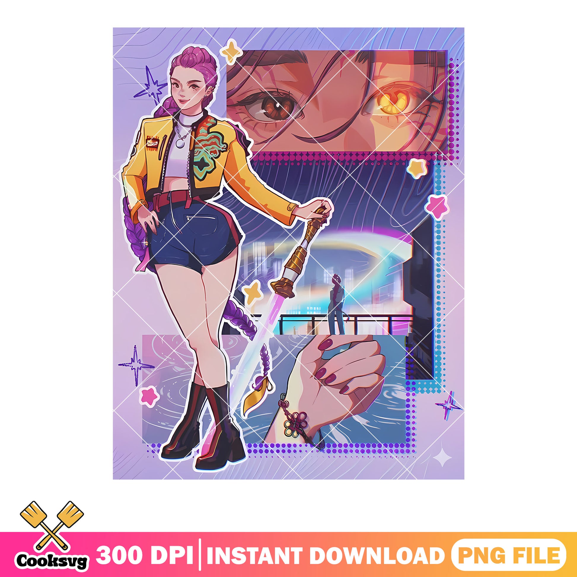 Rumi poster pose sticker png, rumi glowing eye png, pose sticker png