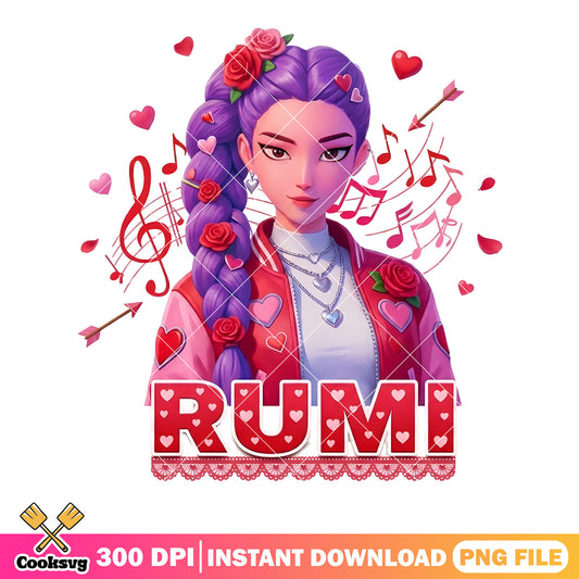 Rumi varsity valentines png, valentines poster png, rumi huntrix png