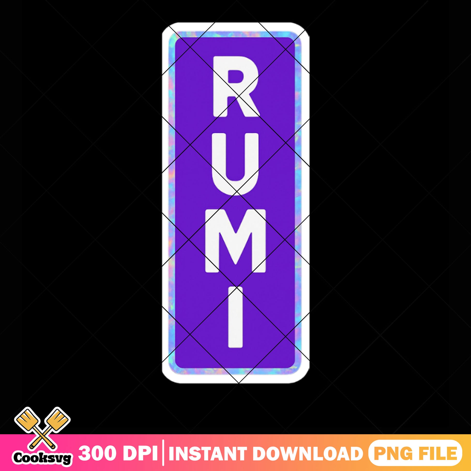 Rumi vertibal tag name png sticker, rumi huntrix png, kpop hunters png