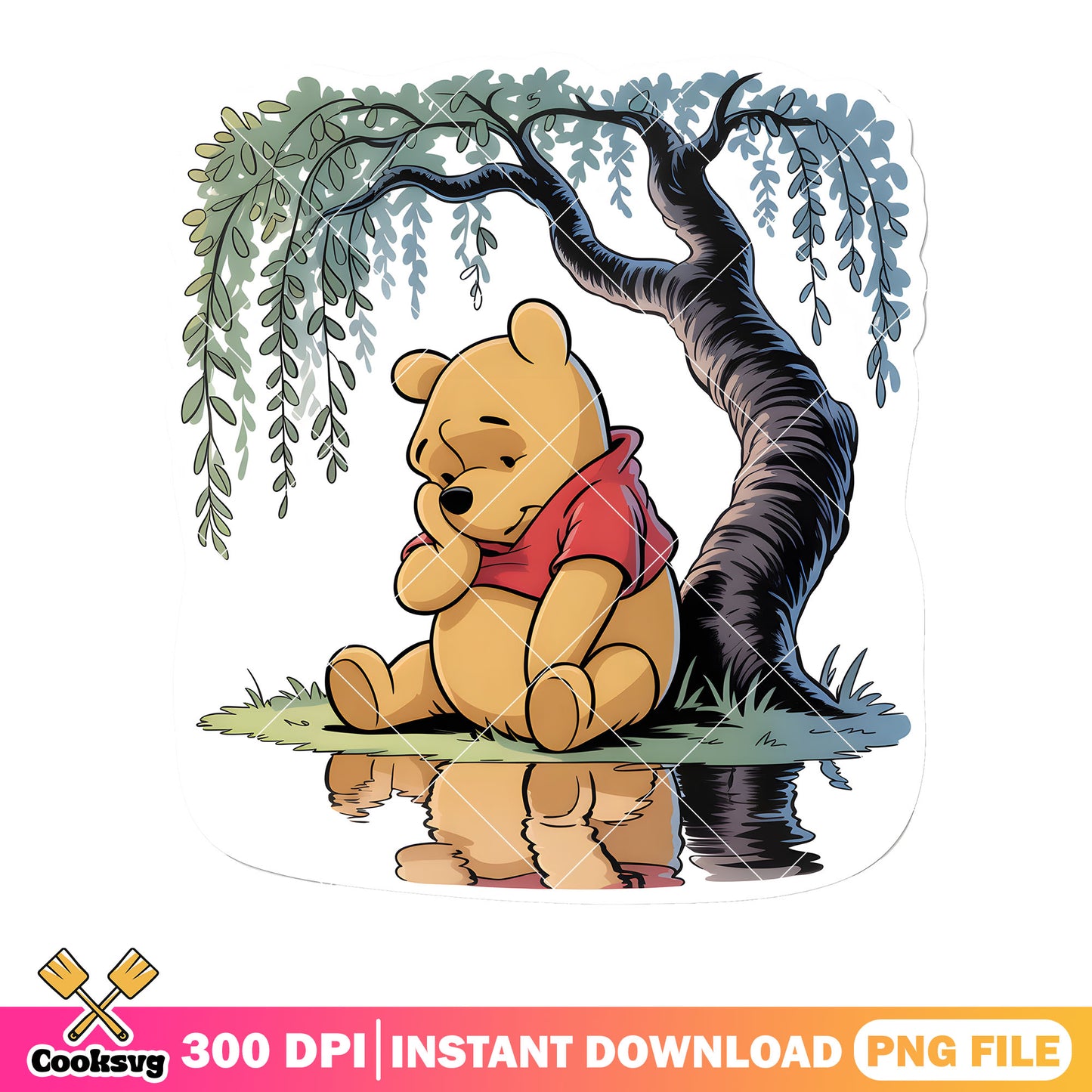 Sad pooh beside lake png, disney winnie the pooh png,​ disney pooh png