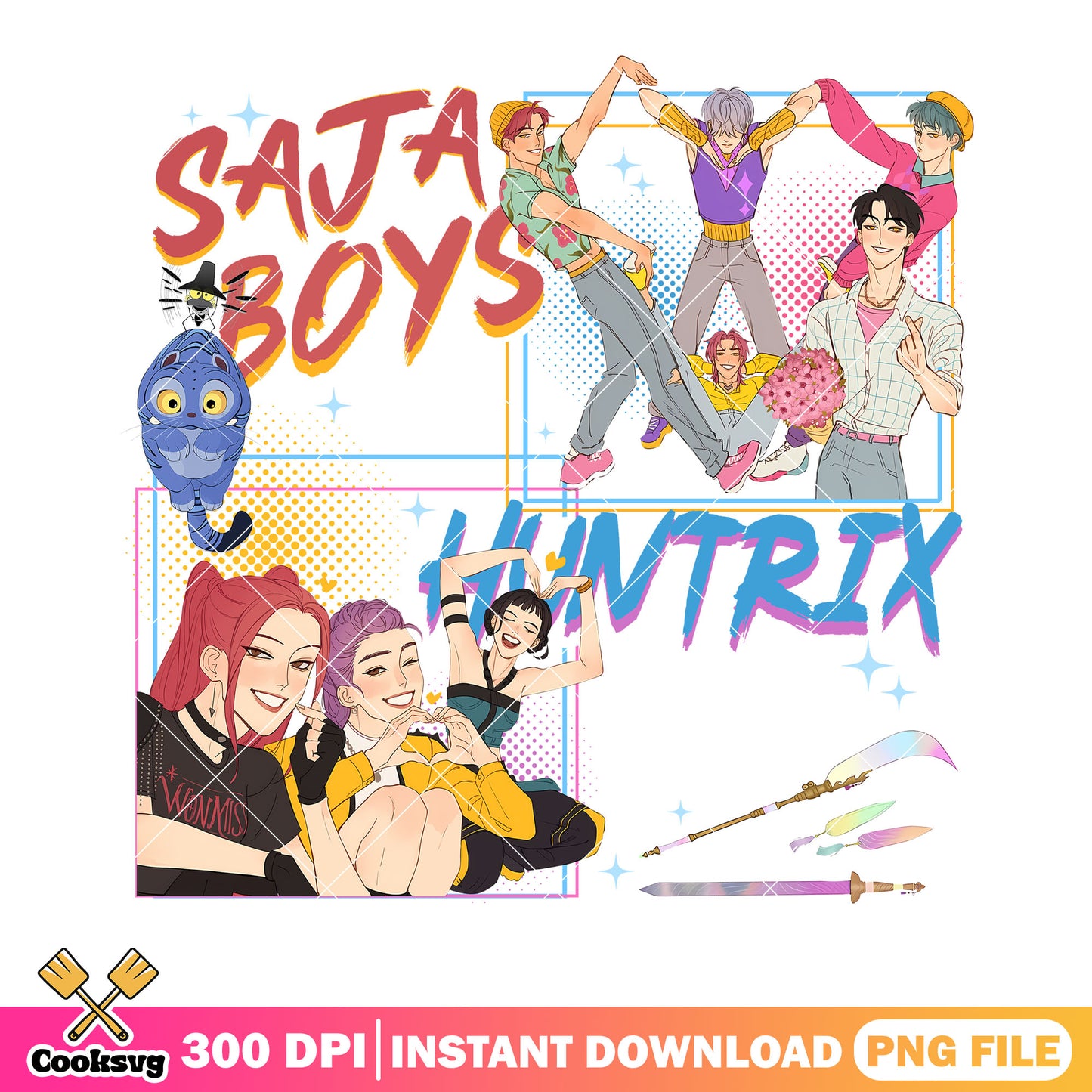 Saja boys huntrix kpop png, your soda idol pop png, golden kpop png
