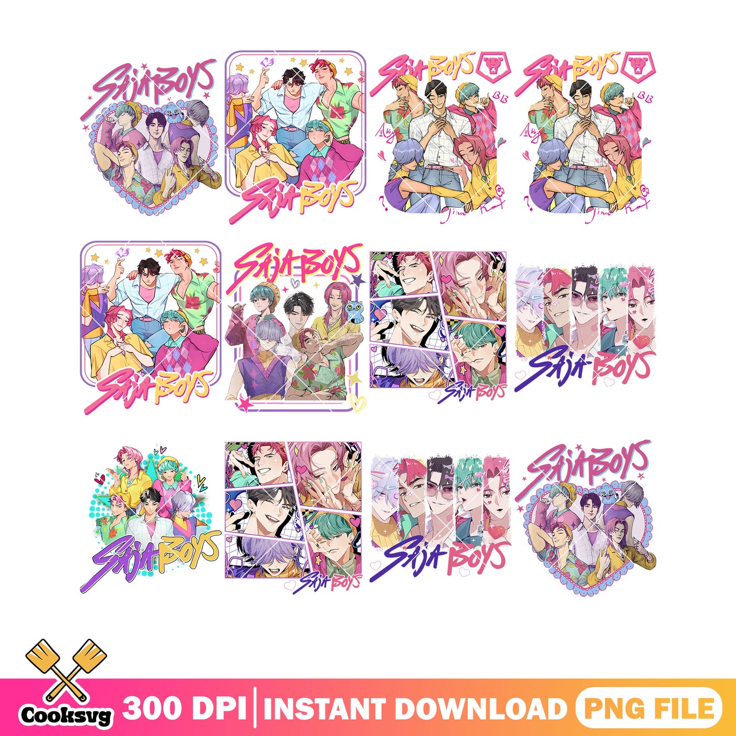 Saja boys poster png bundle, kpop netflix png, kpop saja boys png