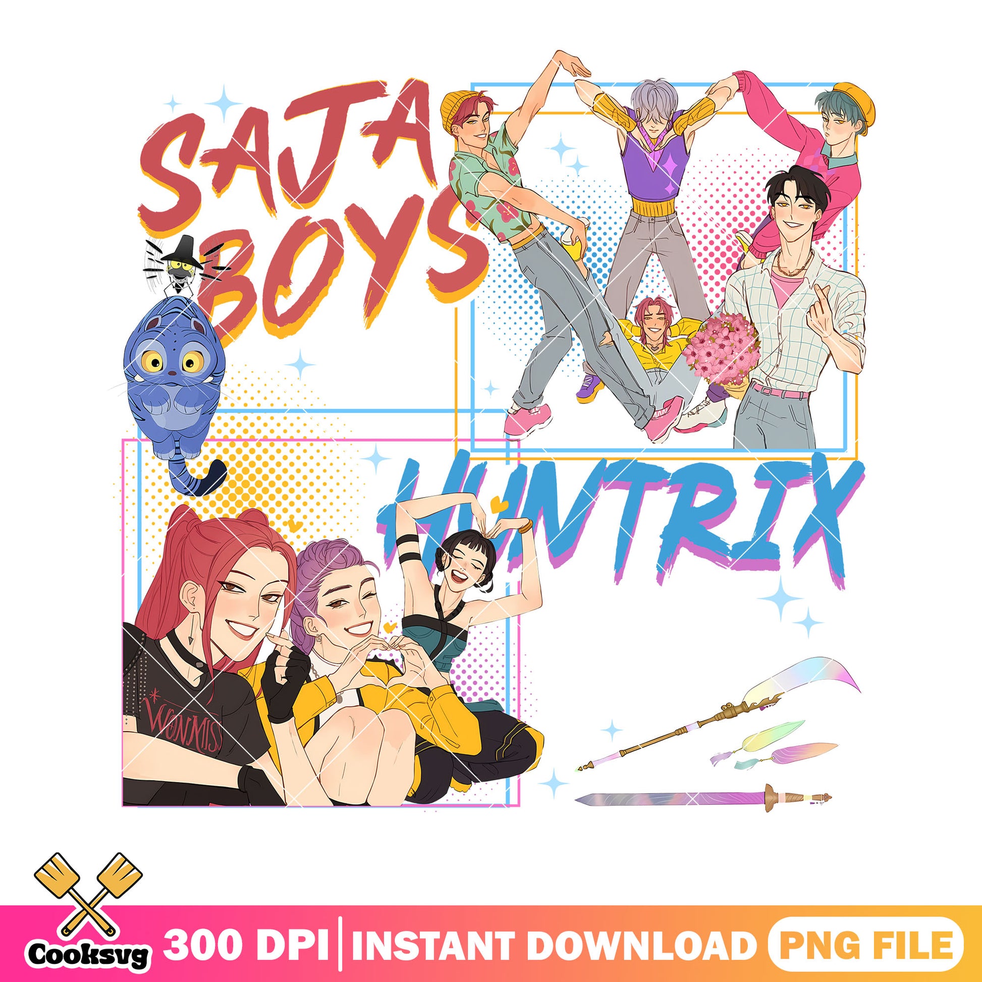 Saja boys your idol logo png, soda pop anime png, huntrix takedown png