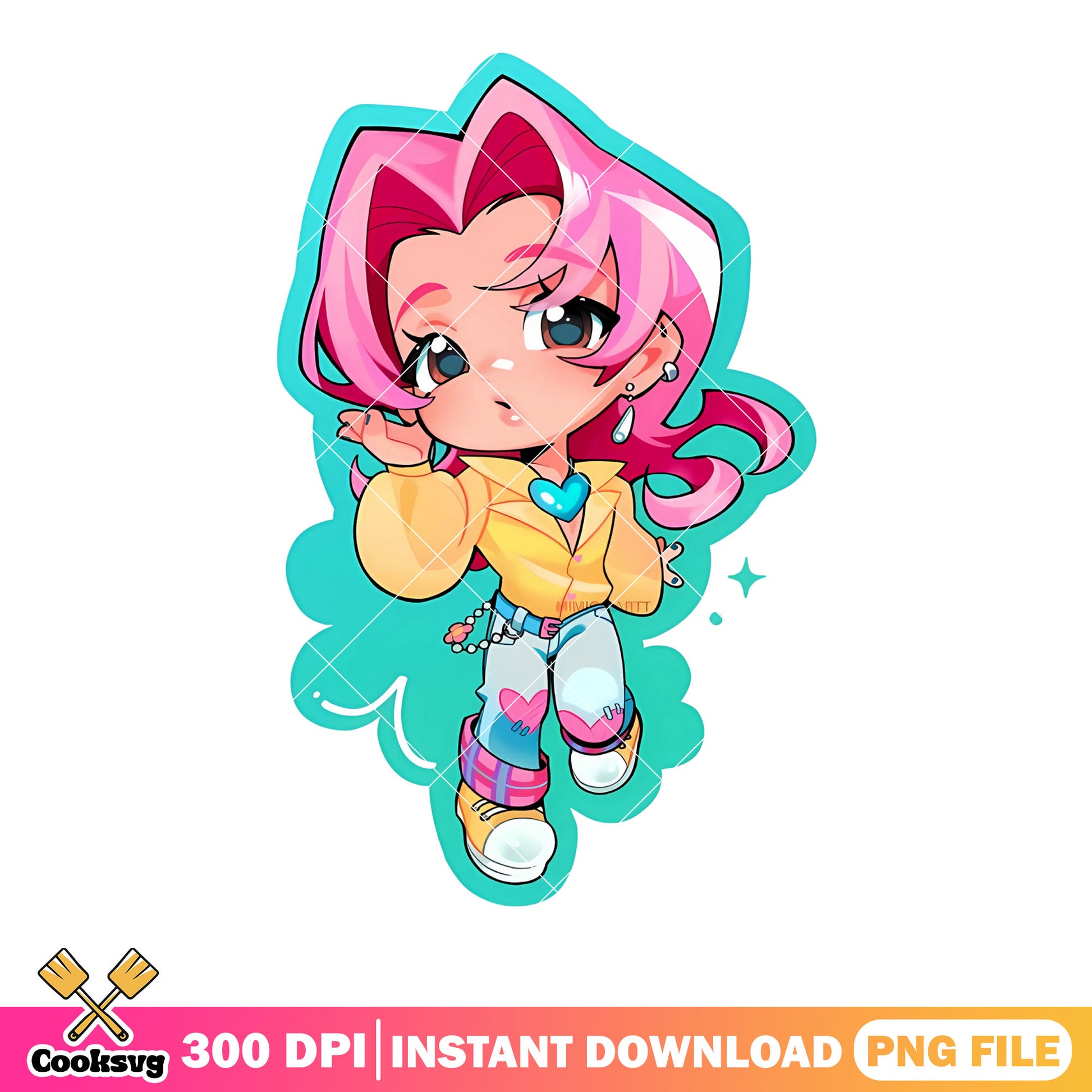 Saja girl fashion y2k png, chibi saja girls png, kpop poster png
