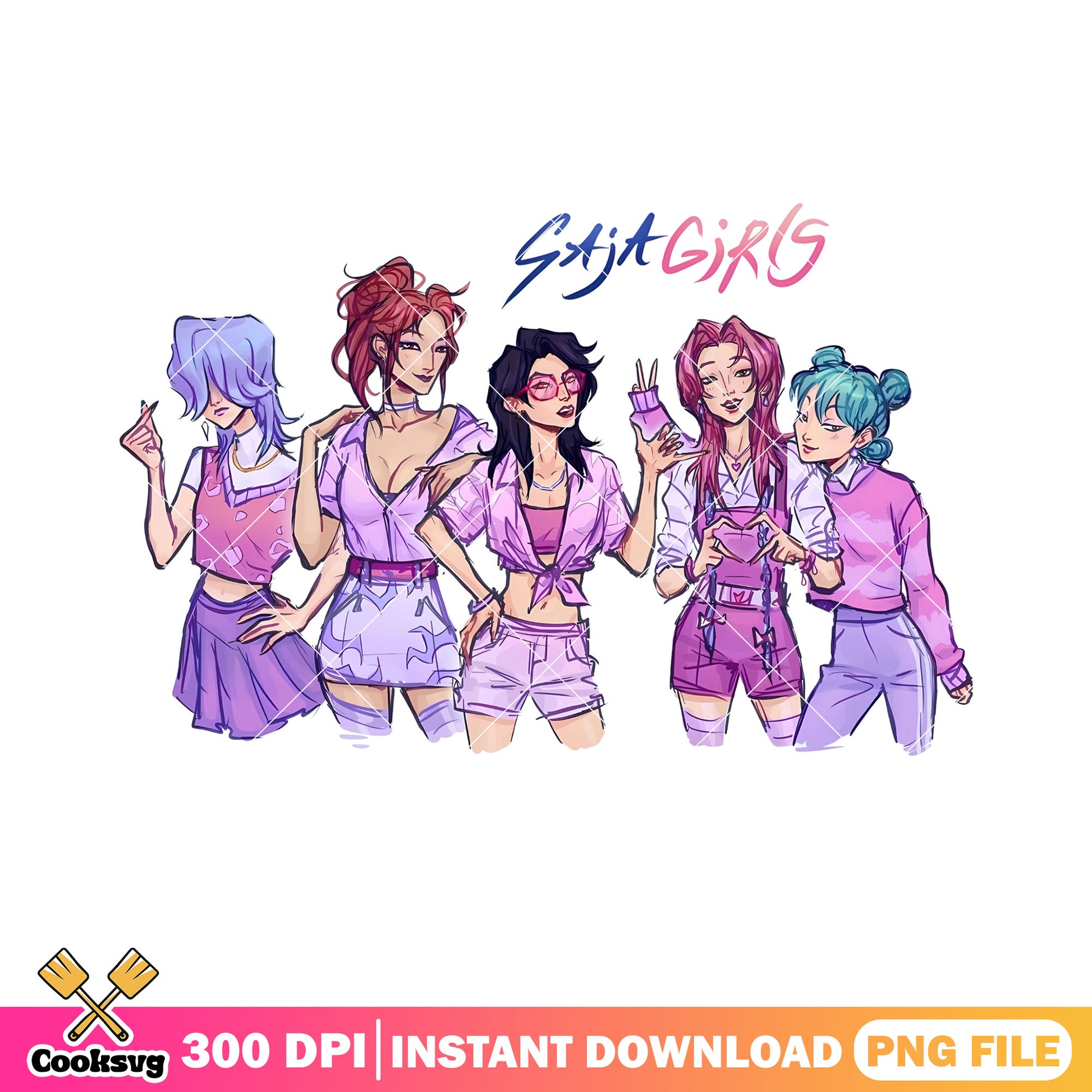 Saji girls kpop png, poster saji girls png, anime saji girls png