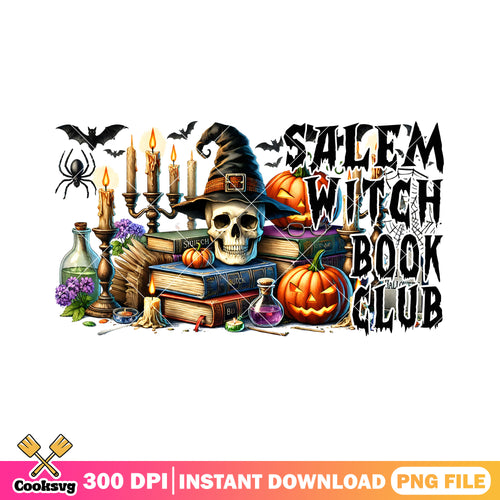 Salem witch book club png, halloween decor png, pumkins png