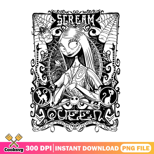 Sally Scream Queen PNG, Nightmare Before Christmas PNG, Halloween PNG