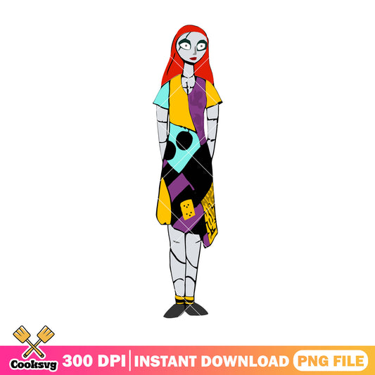 Sally and colorful outfit png, happy halloween png, sally happy png