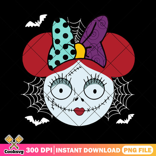 Sally stitched face png, cartoon head png, mickey horror png