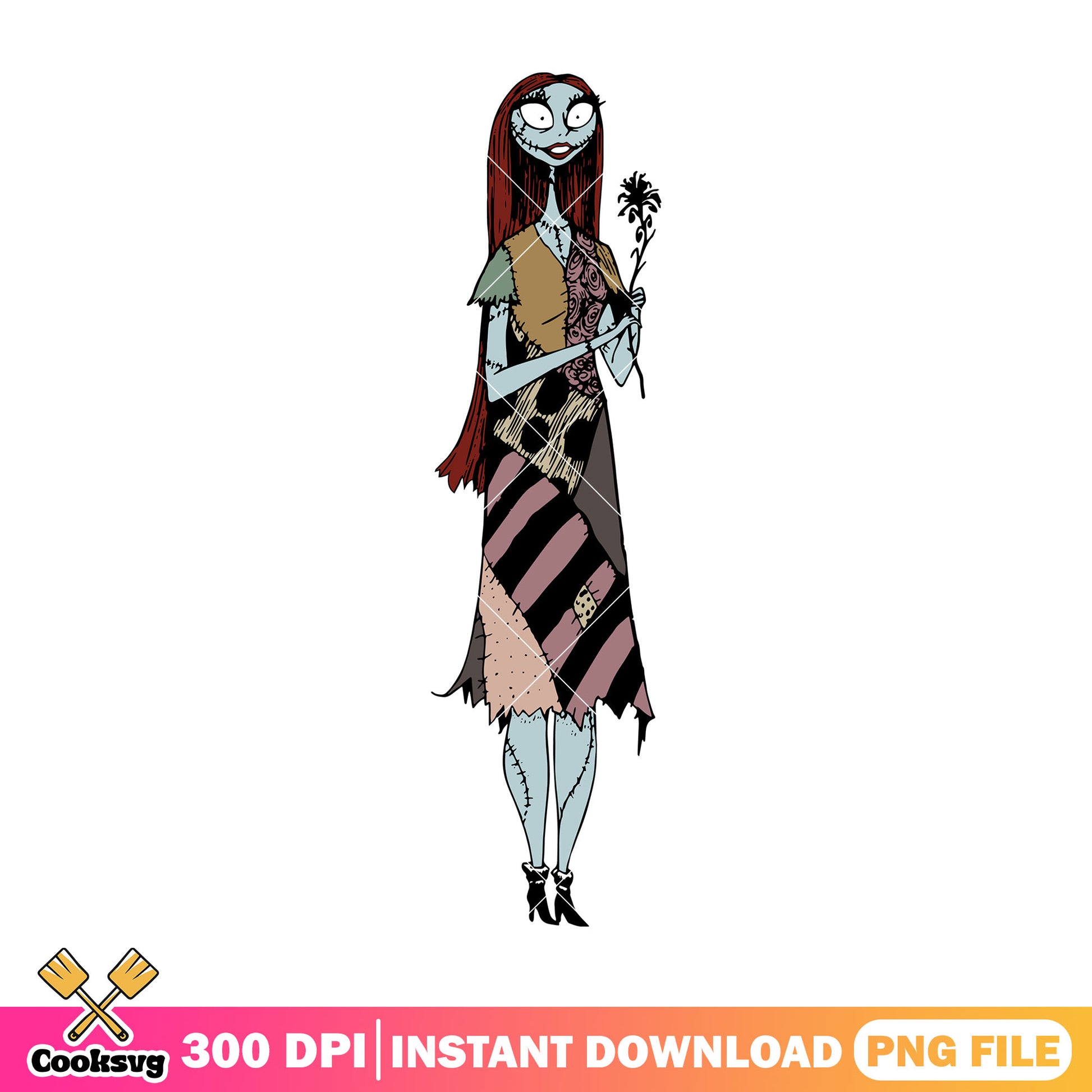 Sally with black flower png, what is halloween png, sally cute png