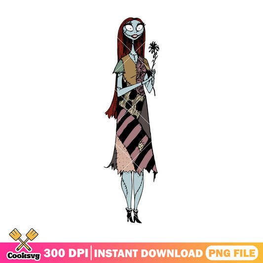 Sally with black flower png, what is halloween png, sally cute png