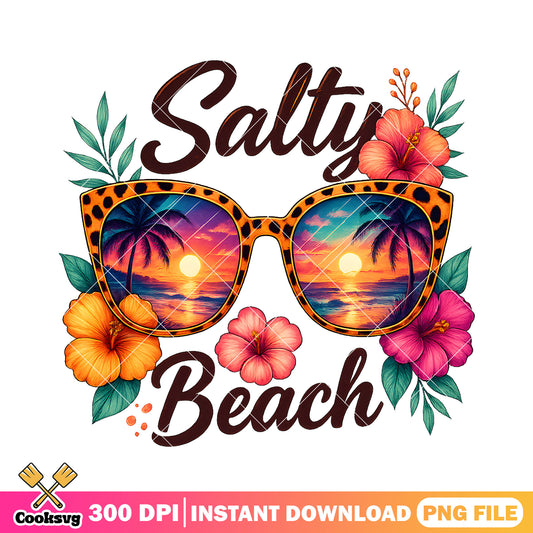 Salty beach sunglasses png, summer beach png, summer vibes png