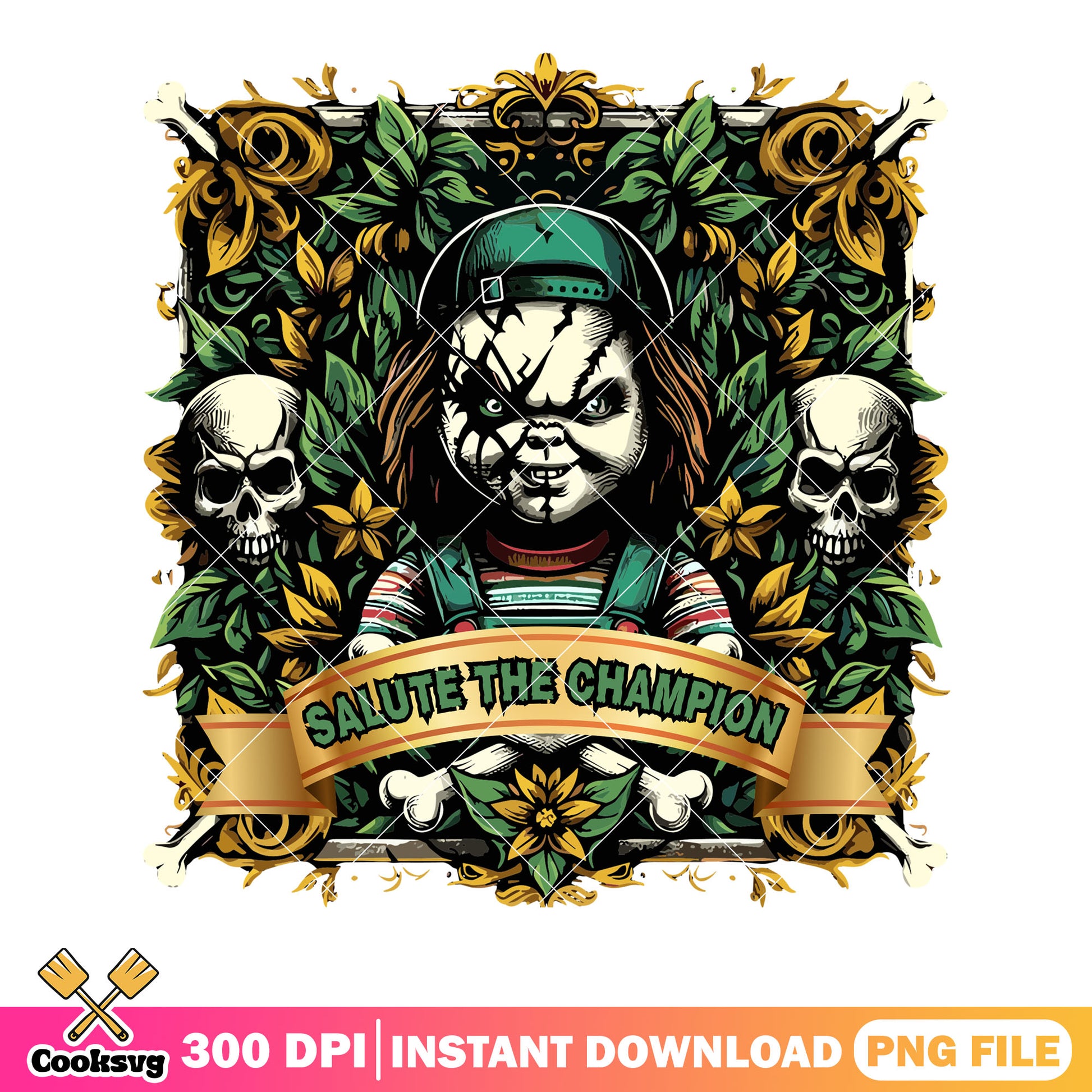 Salute the champion png, chucky doll png, halloween scary png