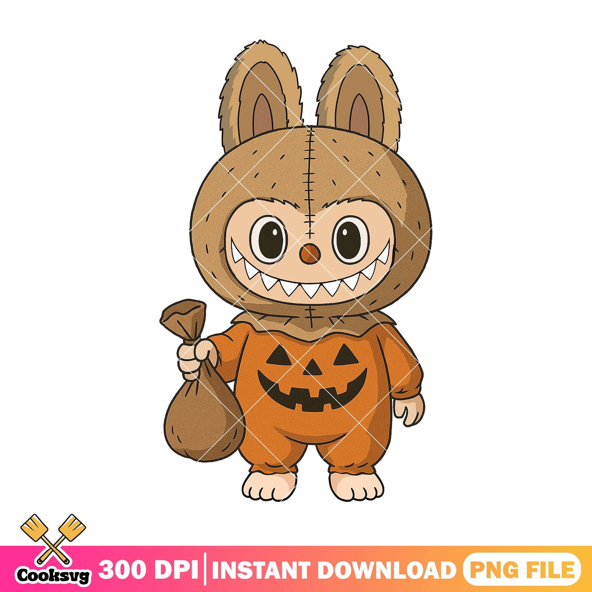 Sam outfit labubu png, labubu halloween png, labubu brown png