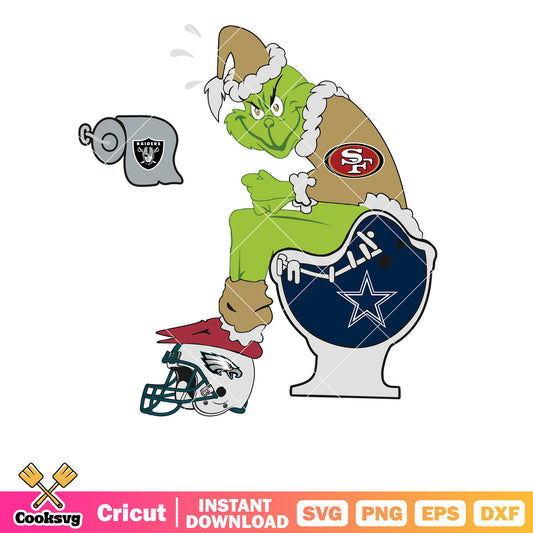 San Francisco 49ers Grinch NFL svg, grinch sitting on toilet svg