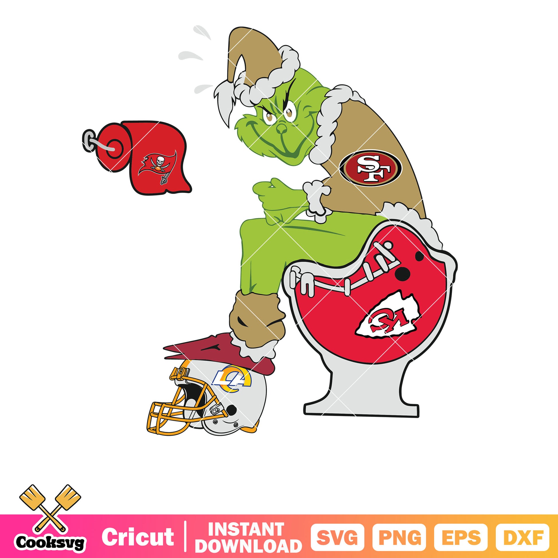 San Francisco 49ers SVG Grinch NFL svg, grinch sitting on toilet svg