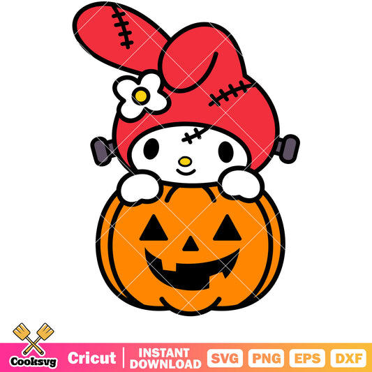 Sanrio my melody pumpkin svg, halloween hello kitty, sanrio cartoon svg