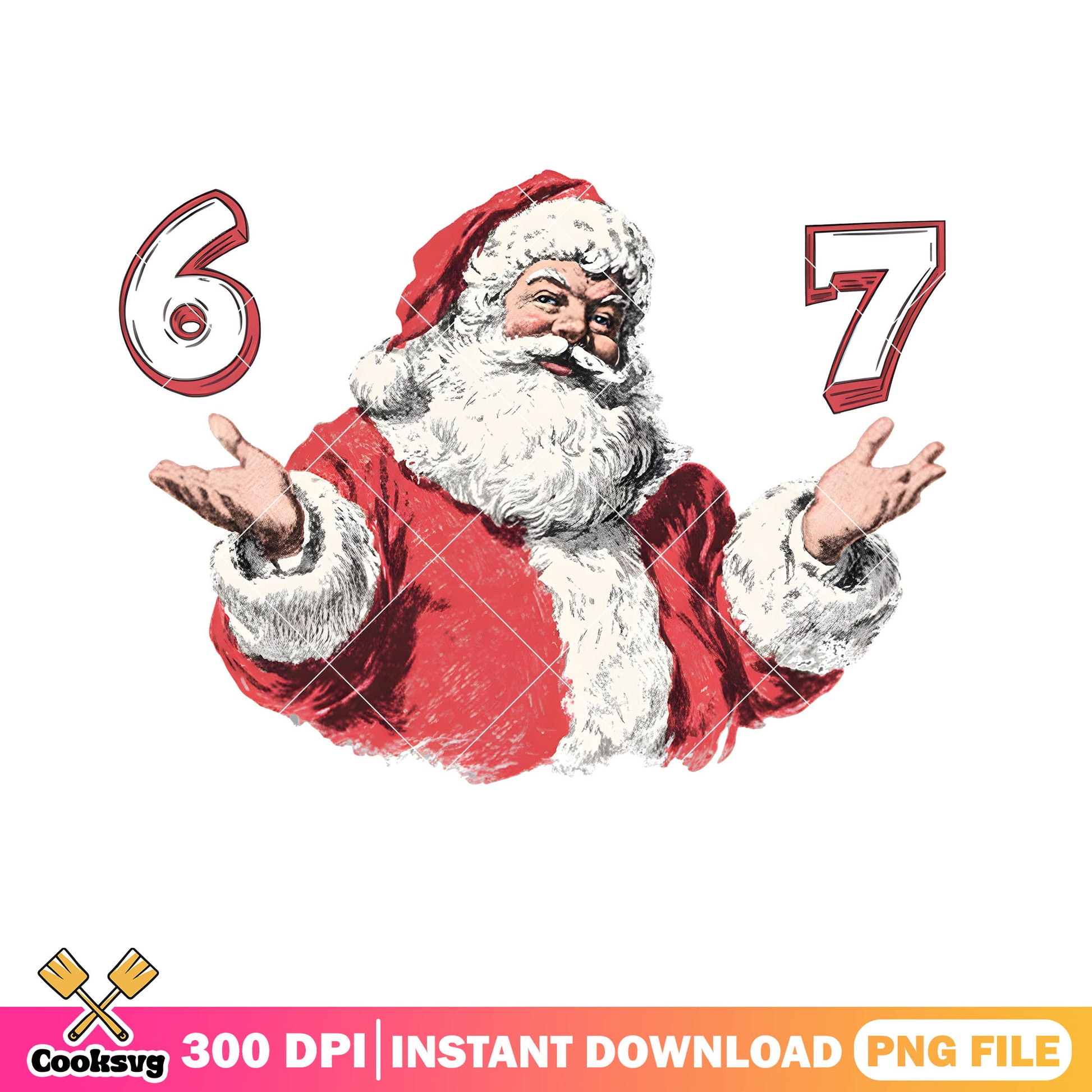 Santa and six seven trend png, santa christmas png, six seven funny png