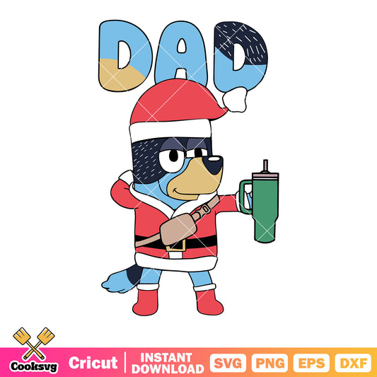 Santa claus costume svg, green thermos cup svg, bluey movie svg