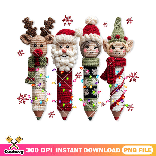 Santa claus knitted pencil png, reindeer png, merry christmas png
