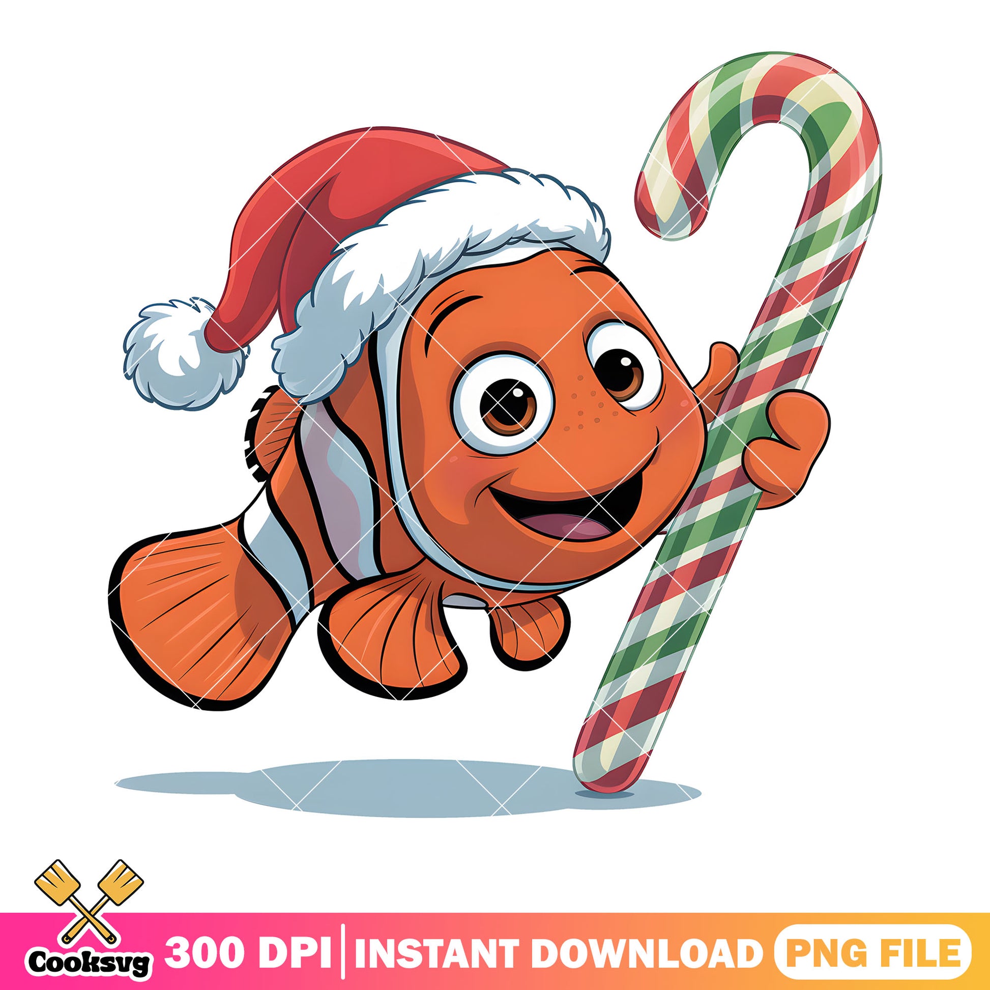 Santa costume nemo vibes png, merry christmas png, clownfish nemo png