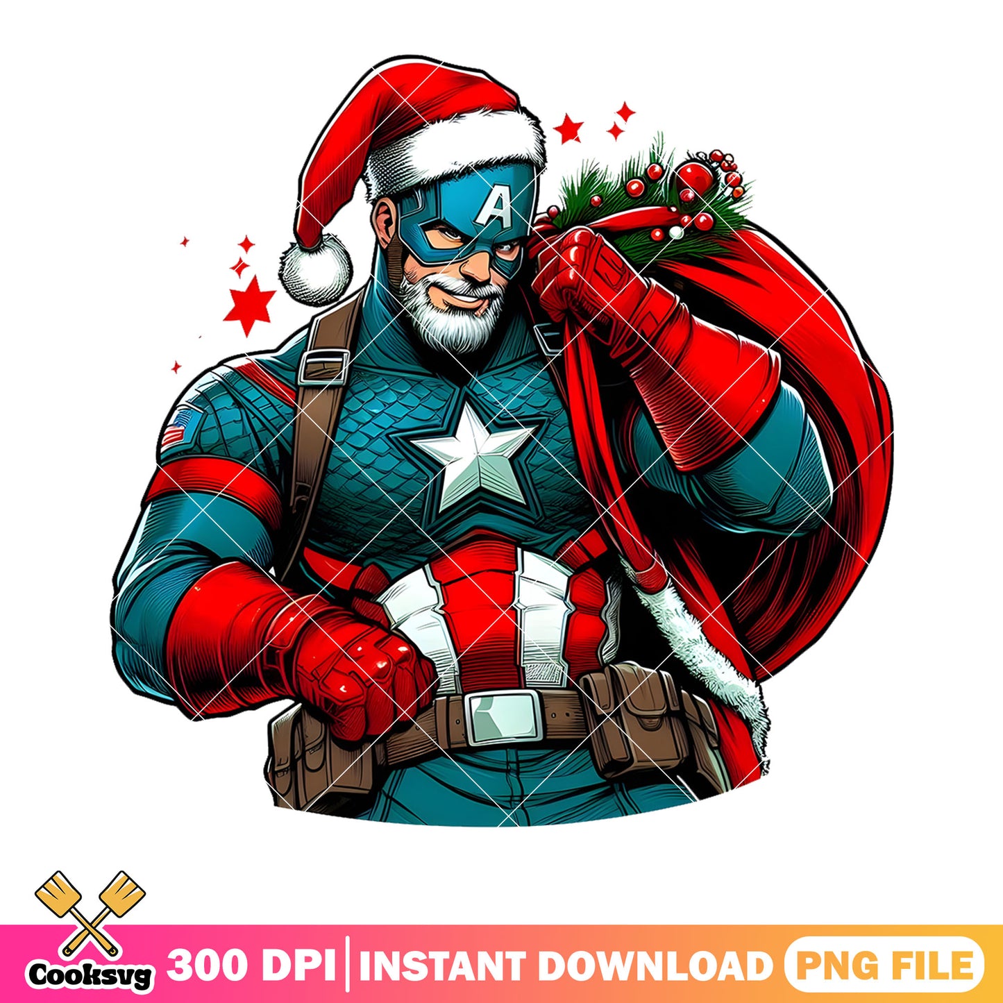 Santa cruz captain america​ png, superhero santa png, gift bag png