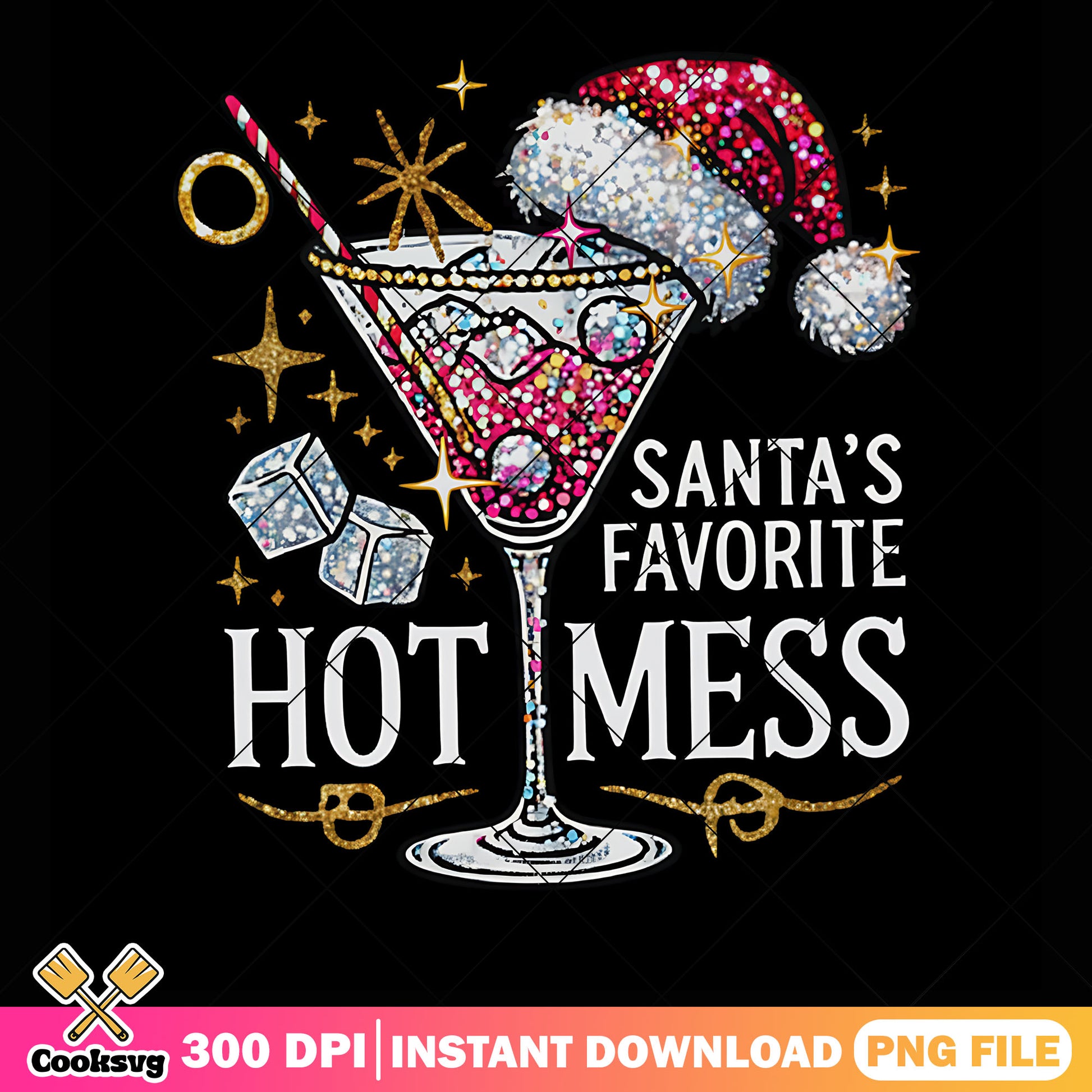 Santa favourite hot mess png, santa hat​ png, christmas cocktails​ png