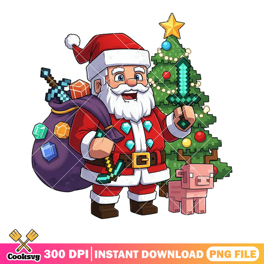Santa give u a diamond sword png, christmas tree png, santa claus png