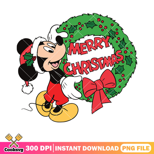 Santa hat mickey mouse png, disney christmas png, christmas wreath png