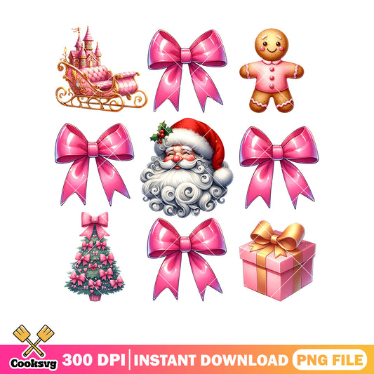 Santa head pink bow tie christmas png