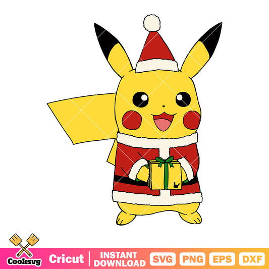 Santa pikachu svg, yellow presents svg, nintendo christmas​ svg