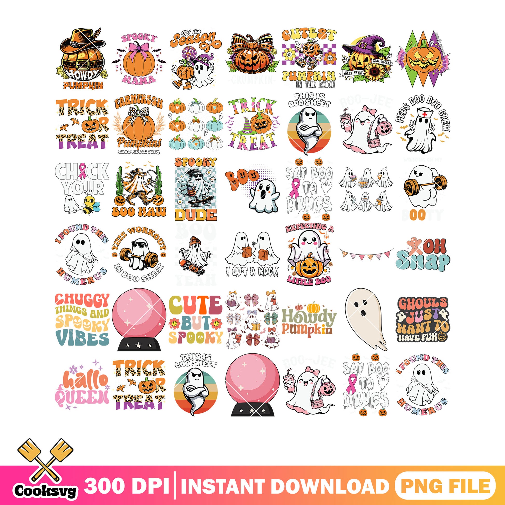 Say boo to drugs png bundle, spirit babies​ png, pink crystal ball​ png