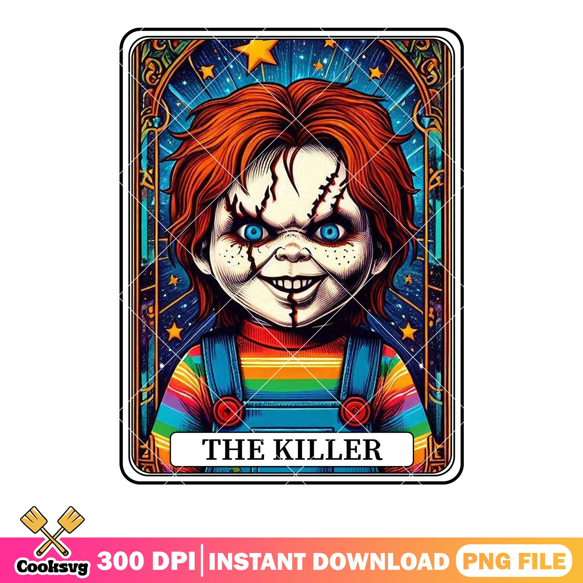 Scared face baby doll png, the killer png, scary halloween png