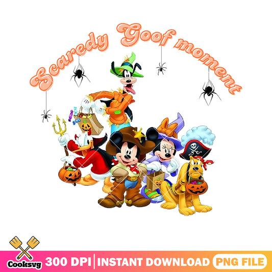 Scared goofy moments png, spider costume png, scary spider png