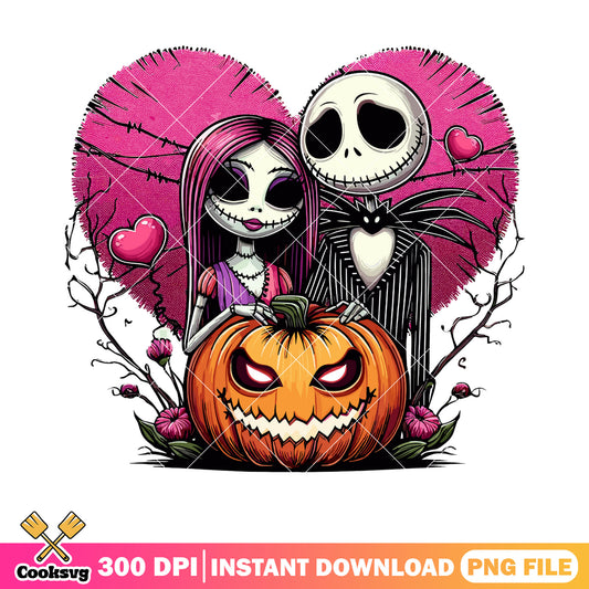 Scary Couple halloween png, pink heart png, spooky halloween png