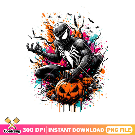Scary SpiderMan png, black suit halloween png, Marvel Halloween png