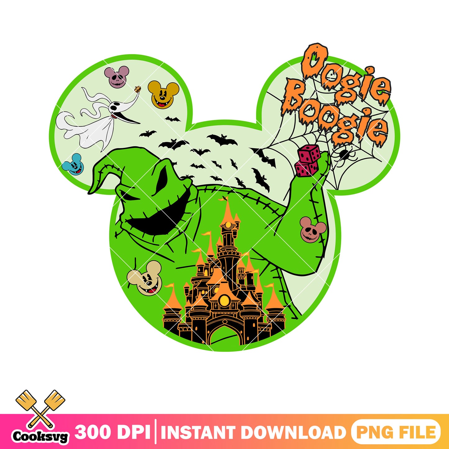 Scary bats green monster png, spider web png, halloween night png