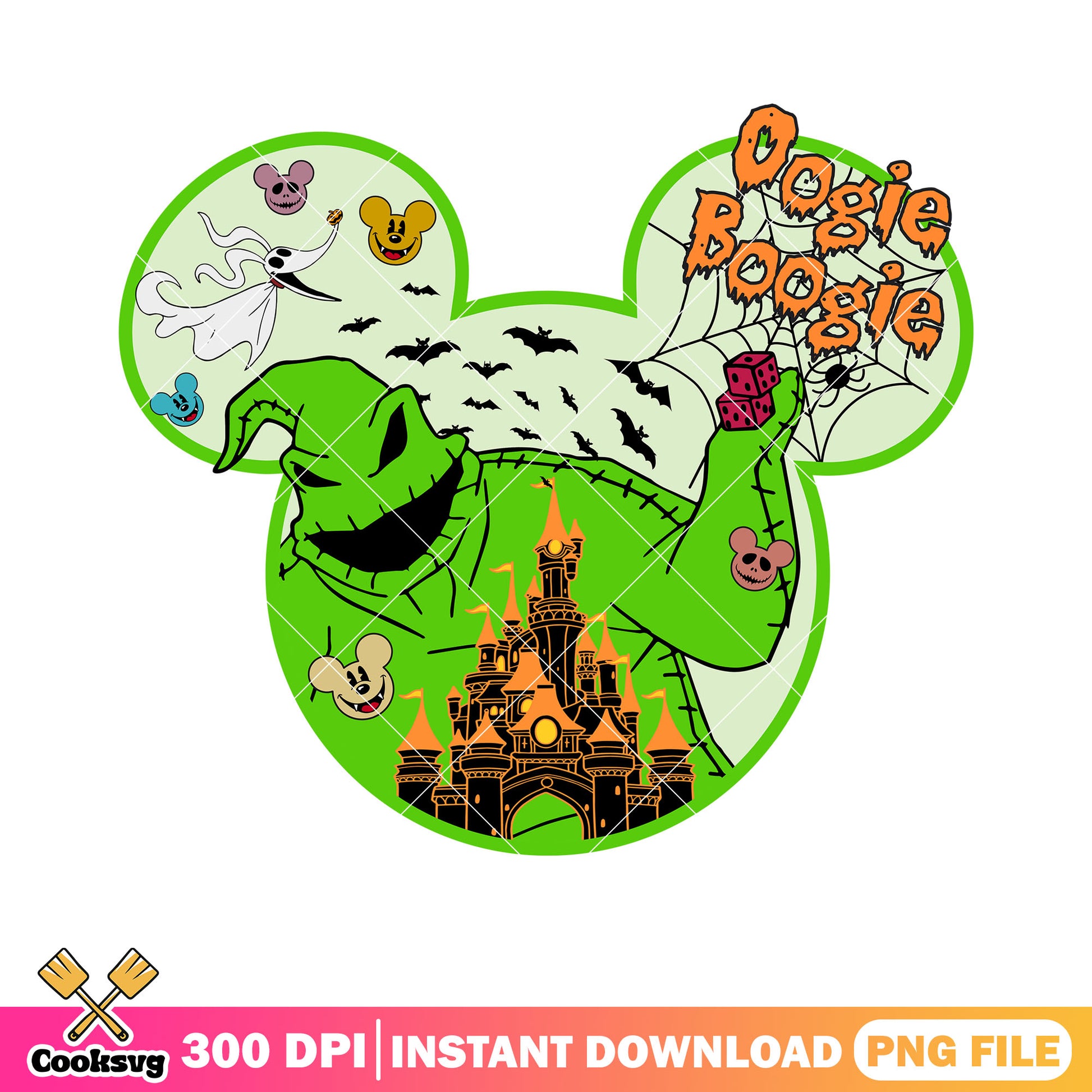 Scary bats green monster png, spider web png, halloween night png