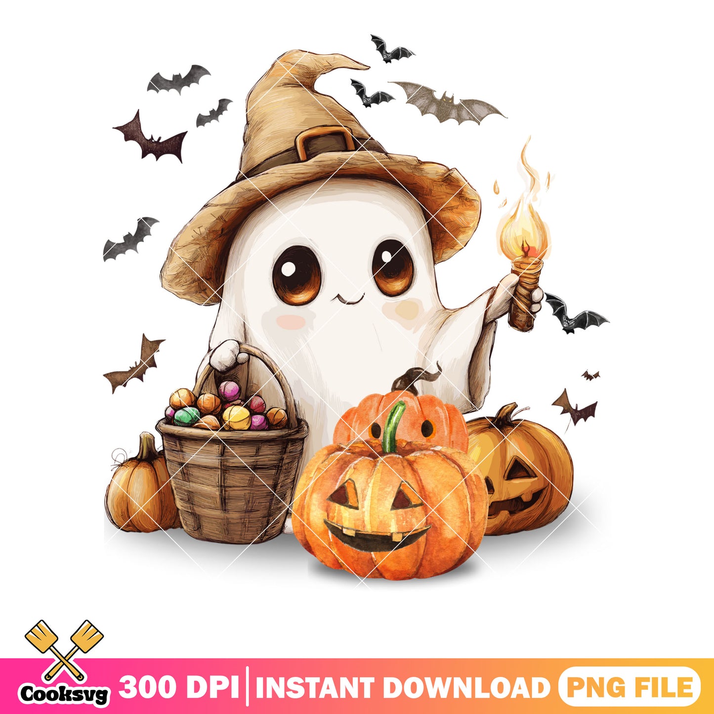 Scary bats png, baby ghost png, spooky halloween png