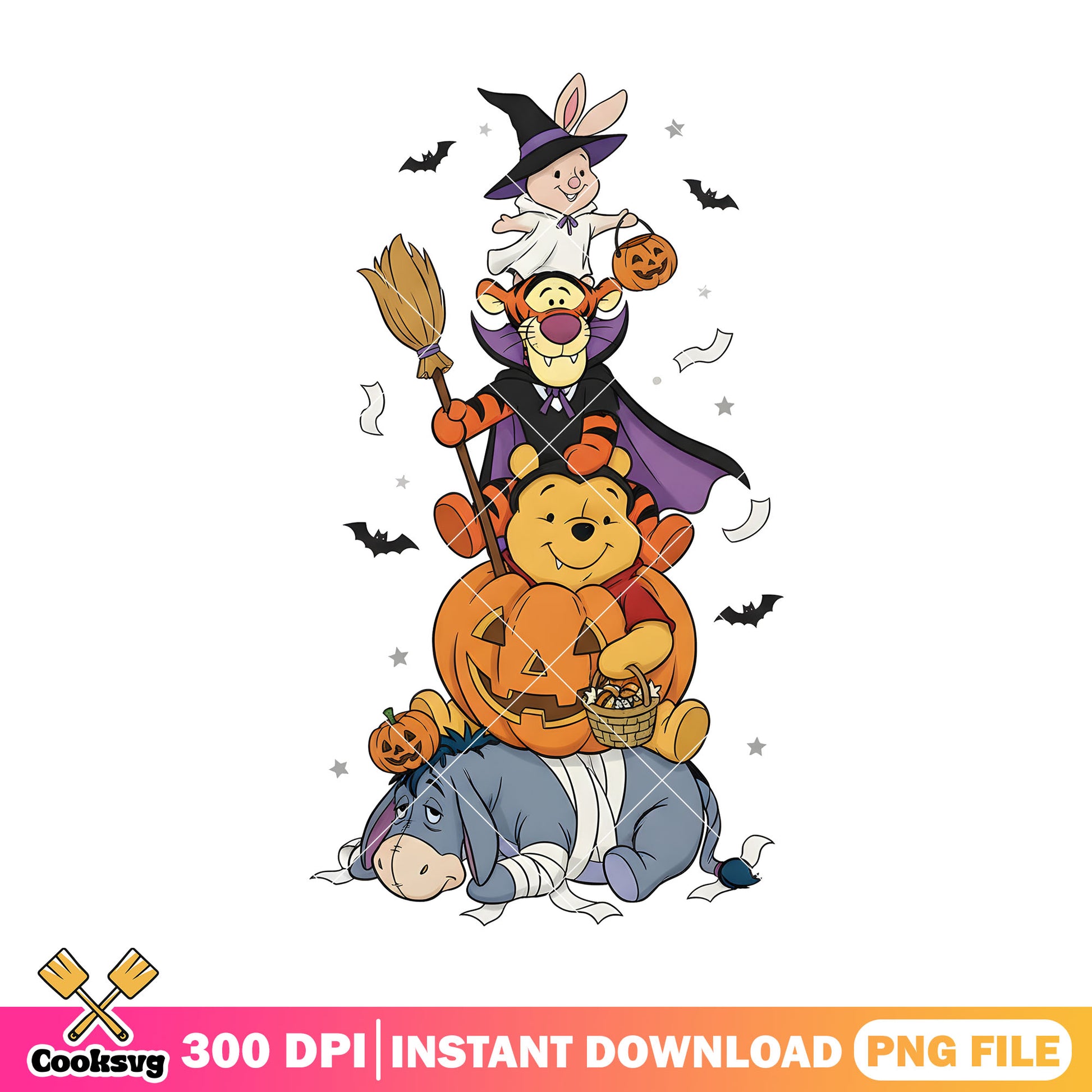 Scary bats pooh bear png, disney halloween png, winnie the pooh png