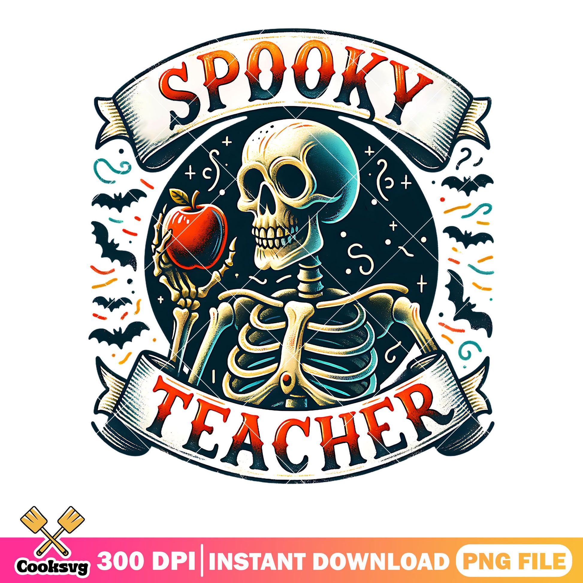 Scary bats spooky teacher png, skeleton art png, scary halloween png