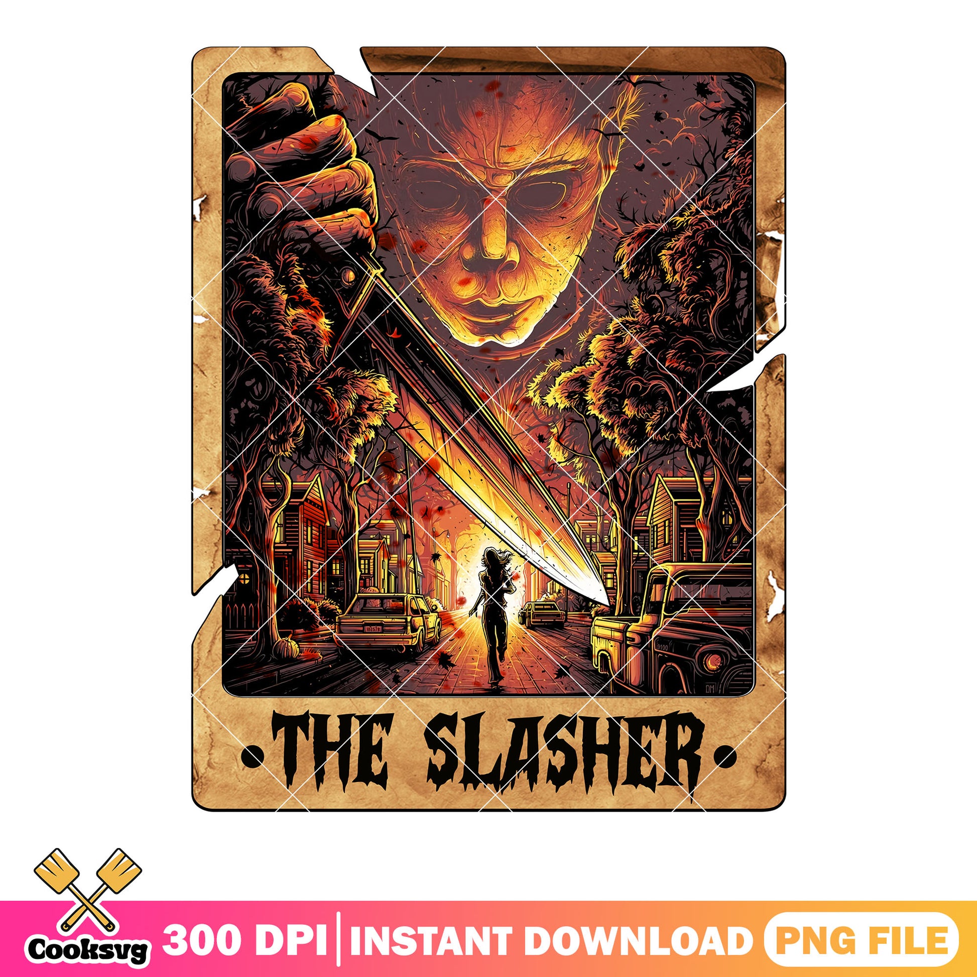 Scary city michael myers png, big knife png, scary halloween png