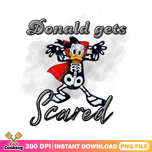 Scary donald duck png, skeleton costume png, red cloak png